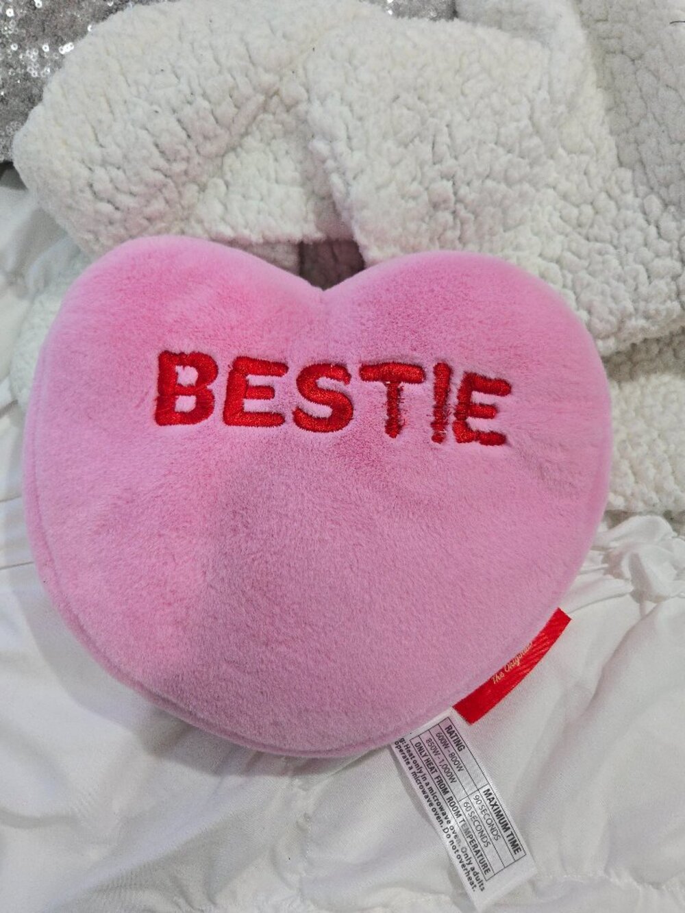 🧸Microwavable Warmies® Sweethearts Pink "Bestie" Conversation Heart Plush💕